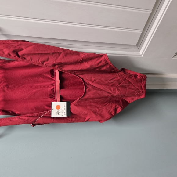 Senita Athletics Red One Piece Swimsuit with Scoop Neckline CALLOUT BELOW - Picture 2 of 4